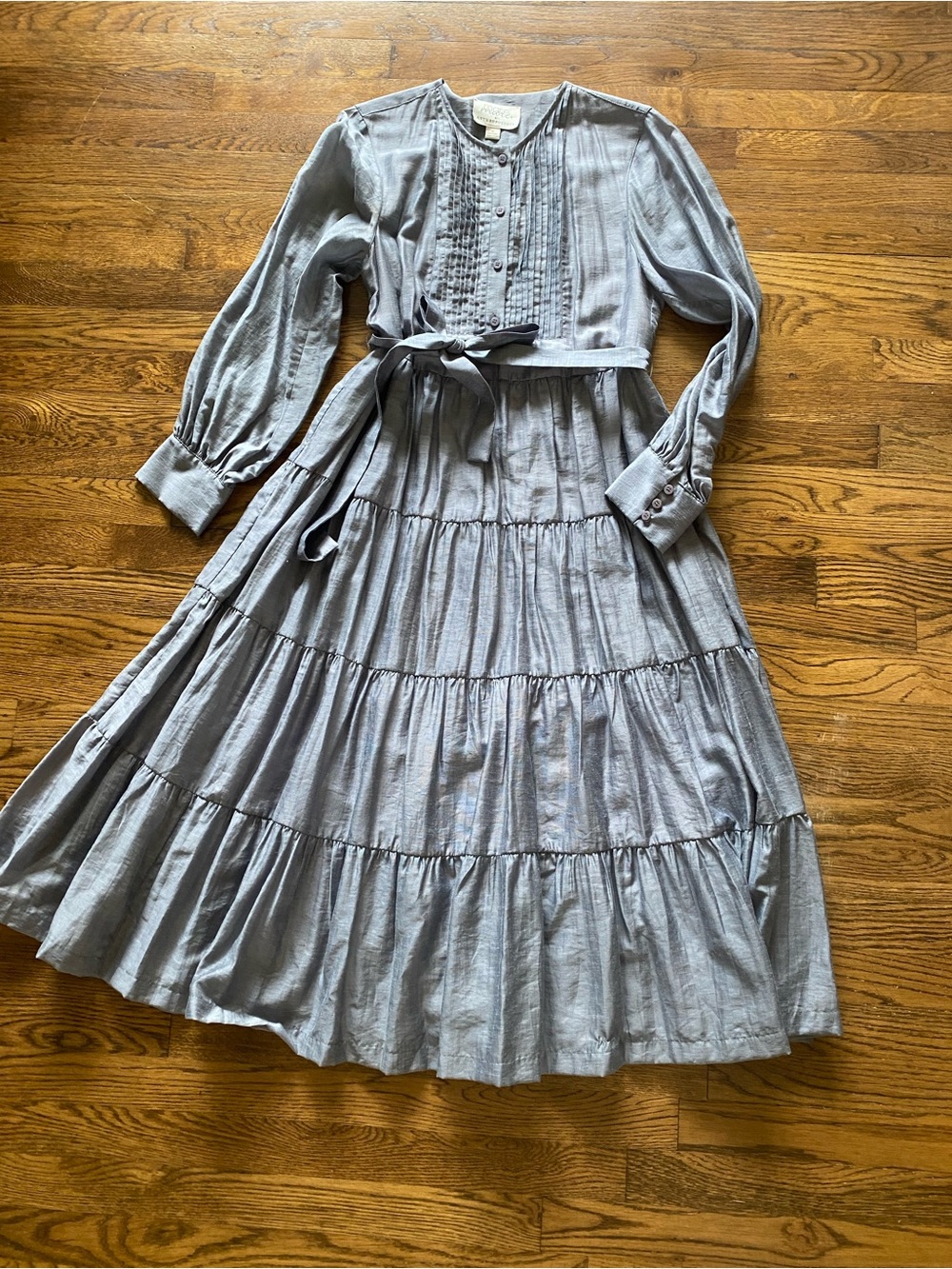 Anthropologie Slate Blue Tiered Midi/Maxi Dress with Pintuck Bodice size M - Picture 3 of 8